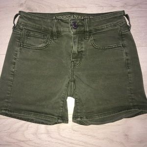 Army Green American Eagle Midi Shorts